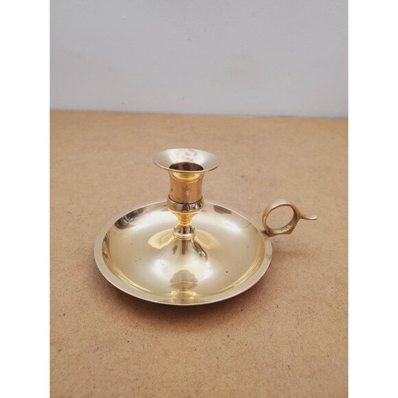 Vintage Brass Candle Holder - Brass Candlestick Holder - Brass Chamberstick - - Picture 2 of 10